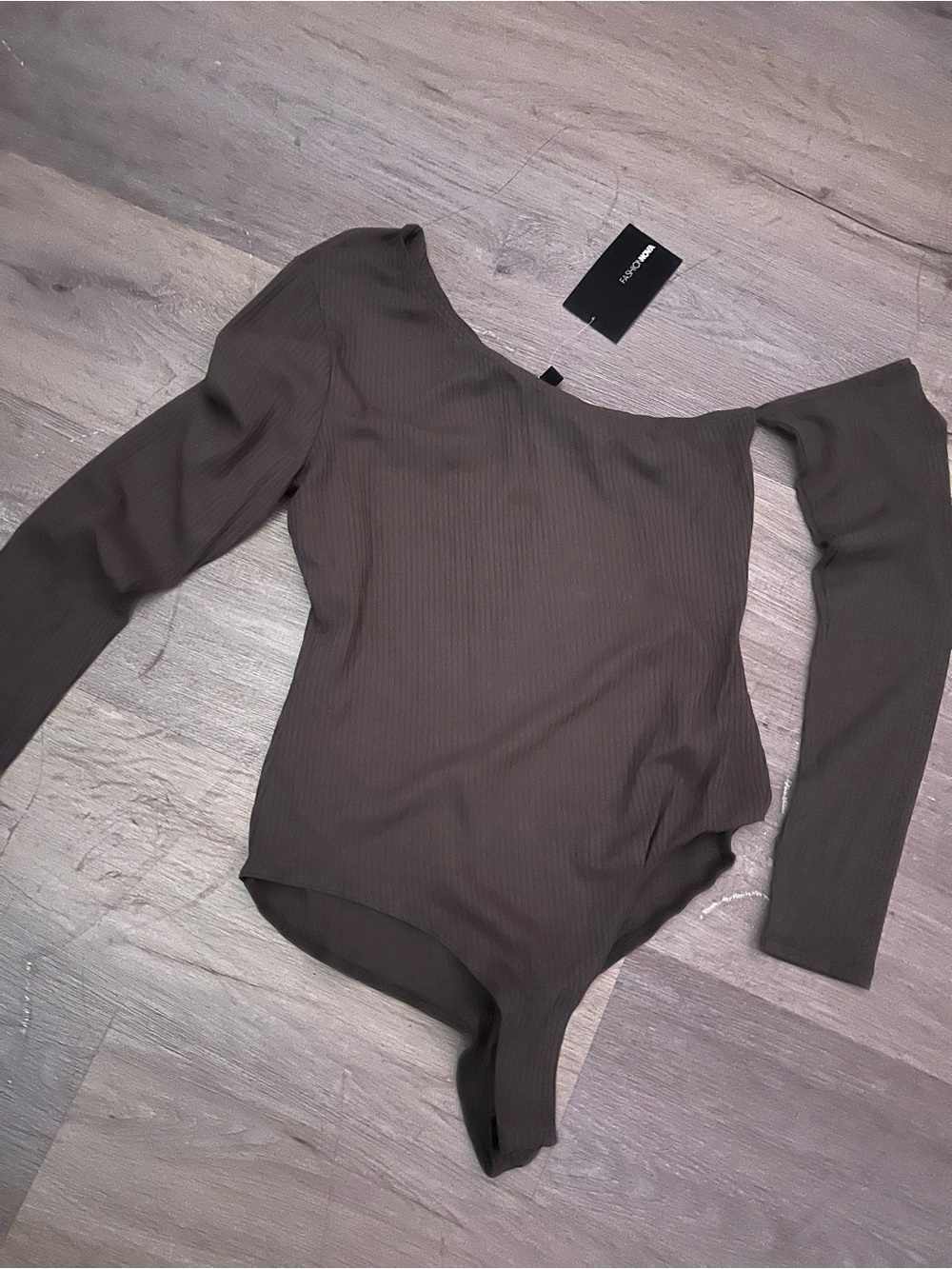 Fashion Nova Olive Green Ribbed One-Shoulder Bodysuit